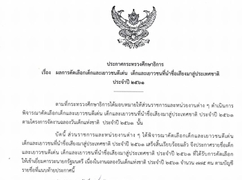 นักเรียนโรงเรียนสาธิตมหาวิทยาลัยราชภัฏสวนสุนันทา
ที่ได้รับคัดเลือกเด็กและเยาวชนดีเด่นนำชื่อเสียงมาสู่ประเทศชาติ
ประจำปี2561