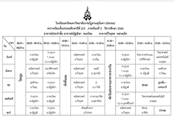 ตารางเรียน ภาคเรียนที่ 2 ปีการศึกษา 2563