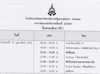 Final examination schedule for the 2nd
semester, academic year 2022 Suan
Sunandha Rajabhat University
Demonstration School