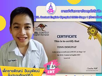 Tin Innupat, Grade 5, received a score
of 87.5