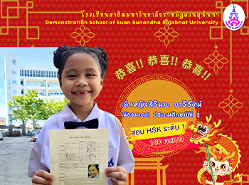 Sirinath Areerat (Nong Mata), Grade 2,
took the HSK Level 1 exam and passed
with a score of 160 points