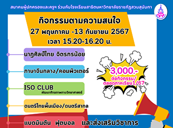 โครงการกิจกรรมตามความสนใจ ภาคเรียนที่ 1
ปีการศึกษา 2567