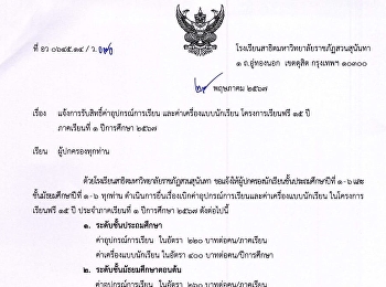 การรับสิทธิ์ค่าอุปกรณ์การเรียน
และค่าเครื่องแบบนักเรียน โครงการเรียนฟรี
15 ปี ภาคเรียนที่ 1 ปีการศึกษา 2567
นักเรียนโรงเรียนสาธิตมหาวิทยาลัยราชภัฏสวนสุนันทา