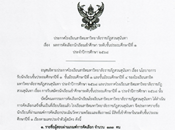 ประกาศผลการคัดเลือกนักเรียนเข้าศึกษา
ระดับชั้นประถมศึกษาปีที่ 1 ปีการศึกษา
2568