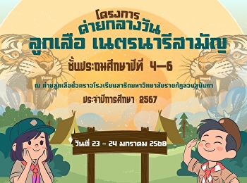 กิจกรรมค่ายกลางวันลูกเสือเนตรนารีสามัญ
โรงเรียนสาธิตมหาวิทยาลัยราชภัฏสวนสุนันทา
ชั้นประถมศึกษาปีที่ 4-6 ประจำปีการศึกษา
2567